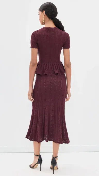 Self-Portrait Pointelle Peplum Knit Midi Dress | Thumbnail 3 Self-Portrait Pointelle Peplum Knit Midi Dress | Thumbnail 3