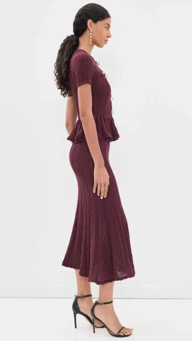 Self-Portrait Pointelle Peplum Knit Midi Dress | Thumbnail 4 Self-Portrait Pointelle Peplum Knit Midi Dress | Thumbnail 4