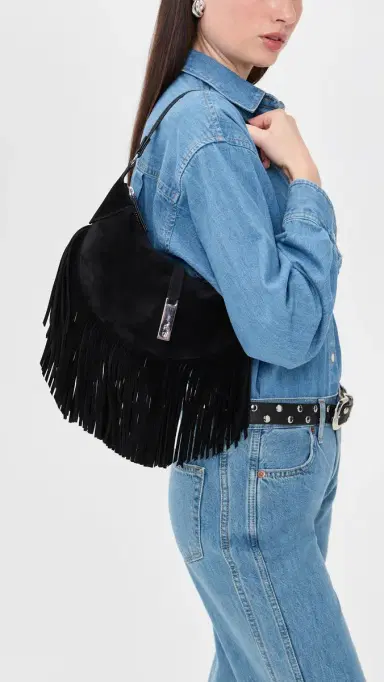 Polo Ralph Lauren Suede Fringe Shoulder Bag Black One Size | Thumbnail 3 Polo Ralph Lauren Suede Fringe Shoulder Bag Black One Size | Thumbnail 3