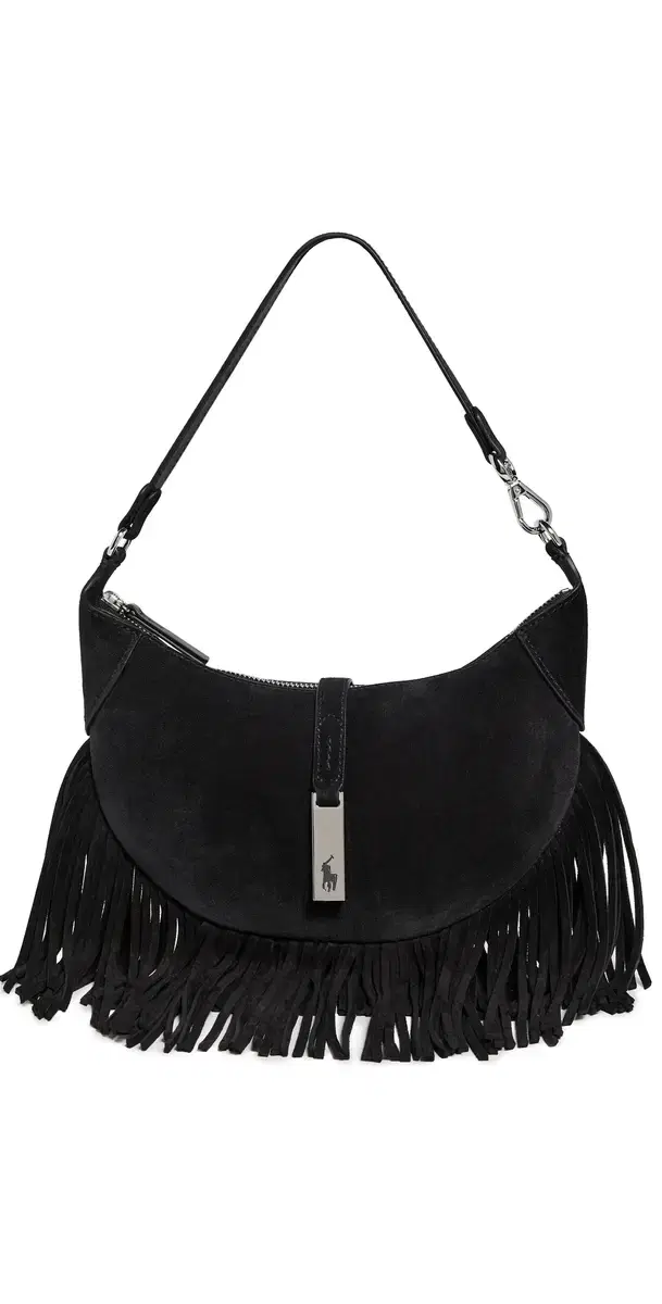 Polo Ralph Lauren Suede Fringe Shoulder Bag Black One Size