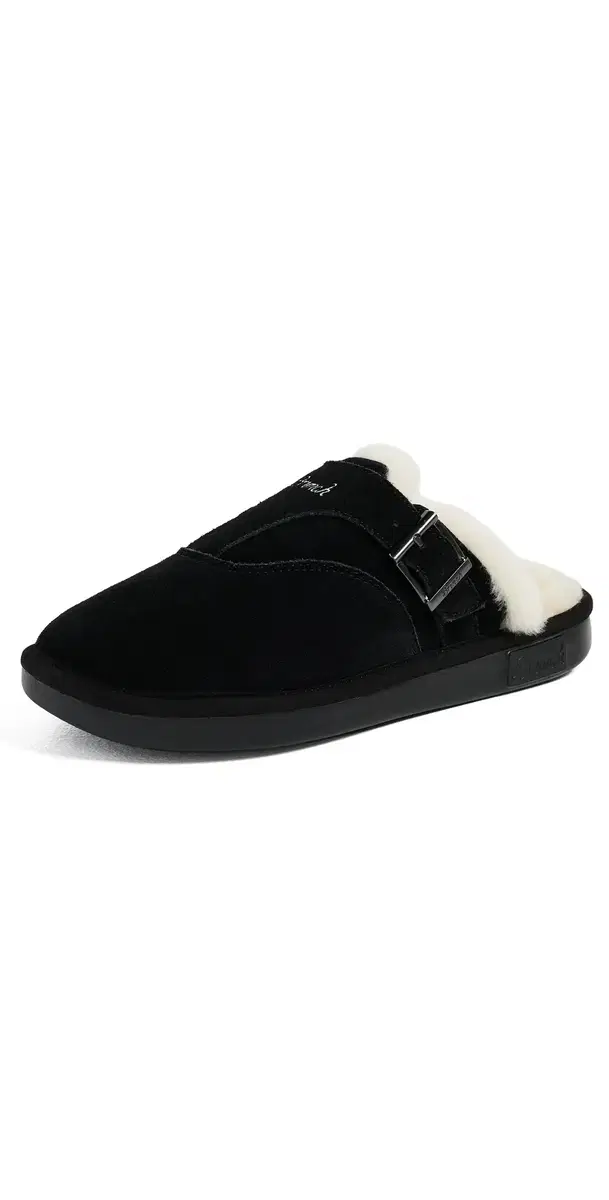 Brunch Amour Suede Shearling Slippers Black