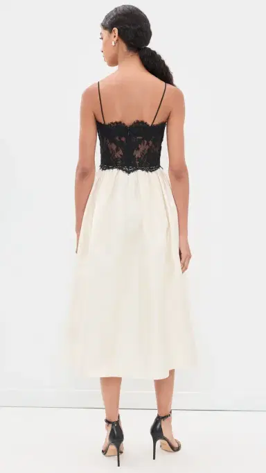 Self-Portrait Taffeta Contrast Lace Midi Dress Cream | Thumbnail 3 Self-Portrait Taffeta Contrast Lace Midi Dress Cream | Thumbnail 3