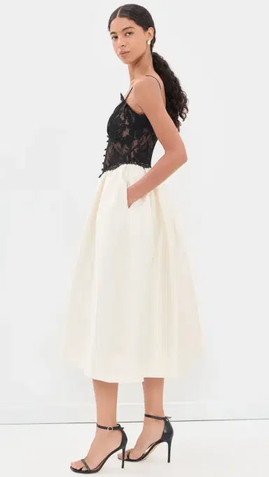 Self-Portrait Taffeta Contrast Lace Midi Dress Cream | Thumbnail 4 Self-Portrait Taffeta Contrast Lace Midi Dress Cream | Thumbnail 4