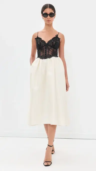 Self-Portrait Taffeta Contrast Lace Midi Dress Cream | Thumbnail 5 Self-Portrait Taffeta Contrast Lace Midi Dress Cream | Thumbnail 5