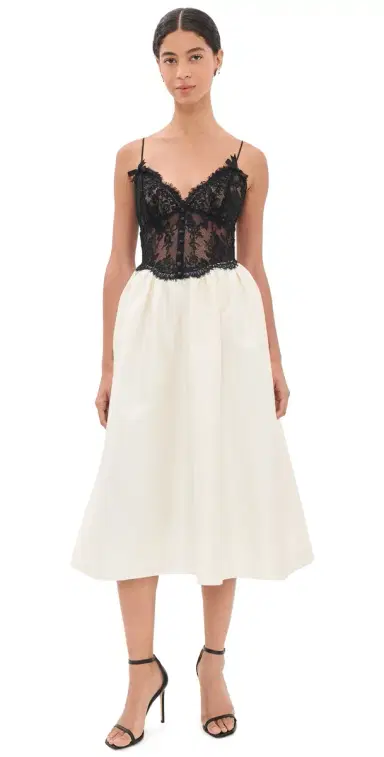 Self-Portrait Taffeta Contrast Lace Midi Dress Cream | Thumbnail 1 Self-Portrait Taffeta Contrast Lace Midi Dress Cream | Thumbnail 1