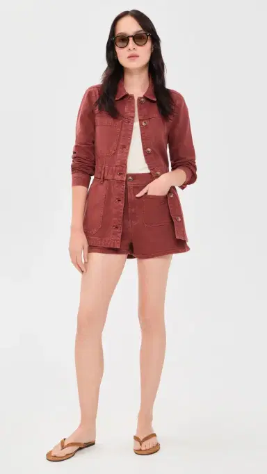 Veronica Beard Jean Elijah Shorts with Patch Pockets Rust | Thumbnail 5
