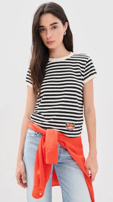MOTHER The Boxy Goodie Goodie Tee Black And Cream Striipe | Thumbnail 2