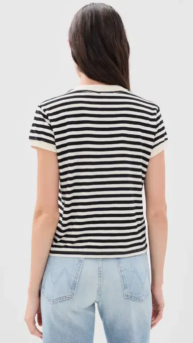 MOTHER The Boxy Goodie Goodie Tee Black And Cream Striipe | Thumbnail 3