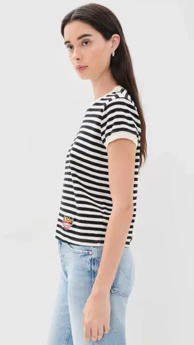 MOTHER The Boxy Goodie Goodie Tee Black And Cream Striipe | Thumbnail 4