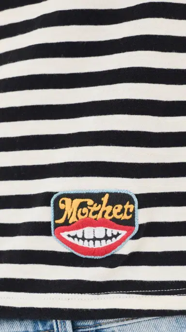 MOTHER The Boxy Goodie Goodie Tee Black And Cream Striipe | Thumbnail 6