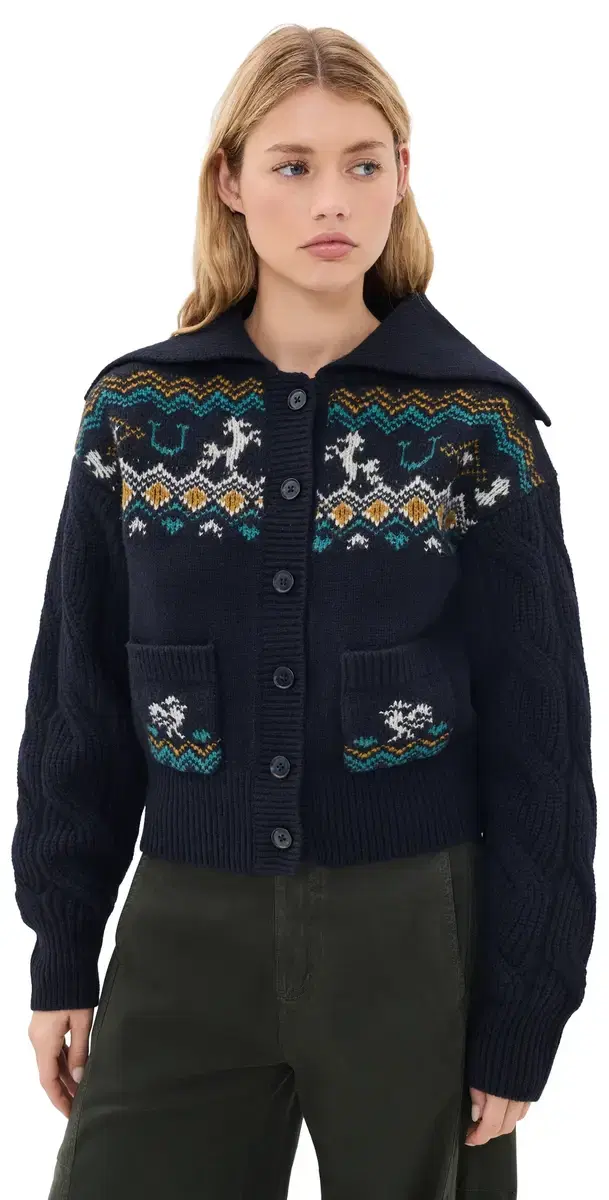ALÉMAIS Patsy Fair Isle Knit Cardigan Ink