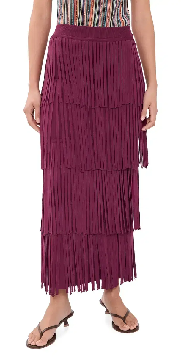 SIMONMILLER Za Za Knit Fringe Skirt Pomegranate