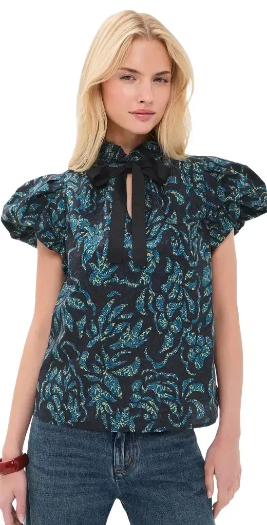 Ulla Johnson Estela Short Sleeve Cotton Top Midnight