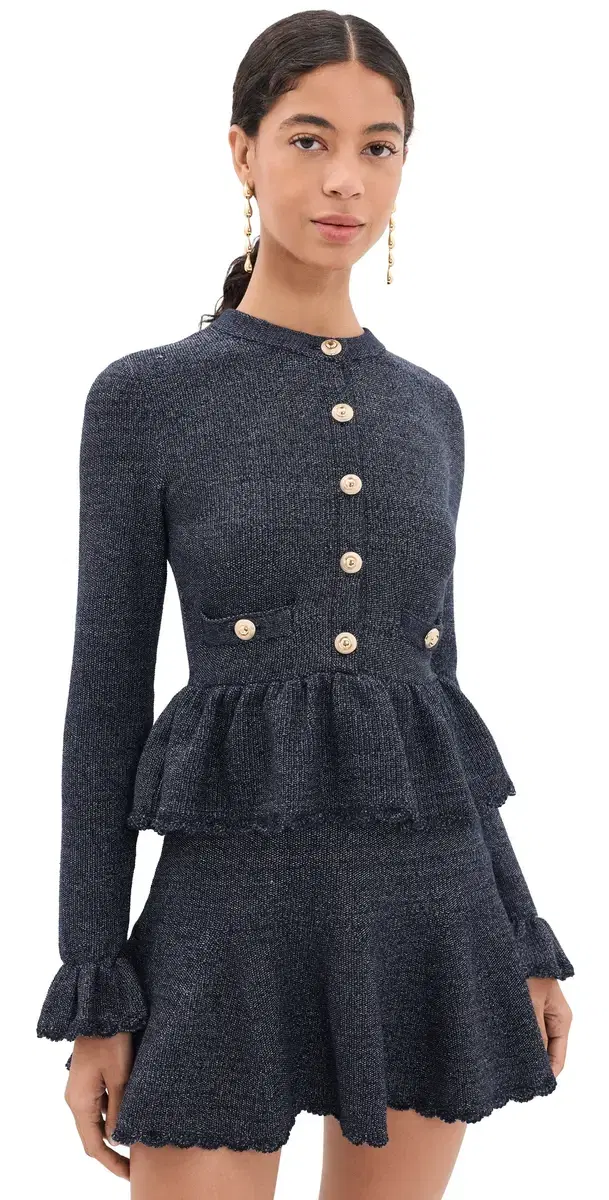 Self Portrait Textured Knit Mini Dress Navy