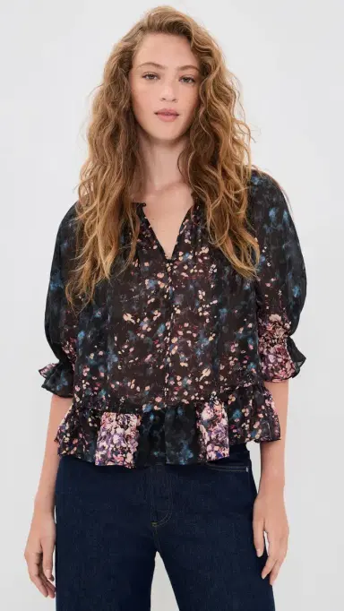 Ulla Johnson Elise Short Sleeve Silk Blouse Eclipse | Thumbnail 2