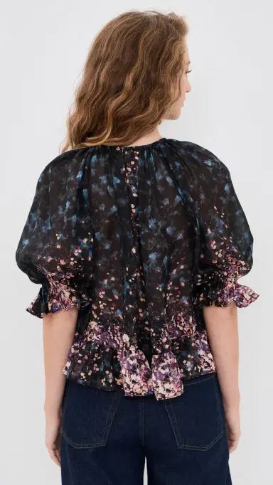Ulla Johnson Elise Short Sleeve Silk Blouse Eclipse | Thumbnail 3