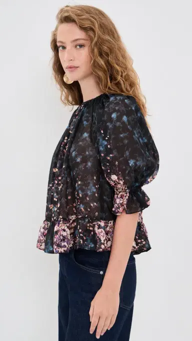 Ulla Johnson Elise Short Sleeve Silk Blouse Eclipse | Thumbnail 4