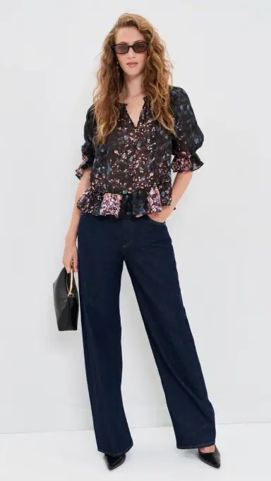Ulla Johnson Elise Short Sleeve Silk Blouse Eclipse | Thumbnail 5