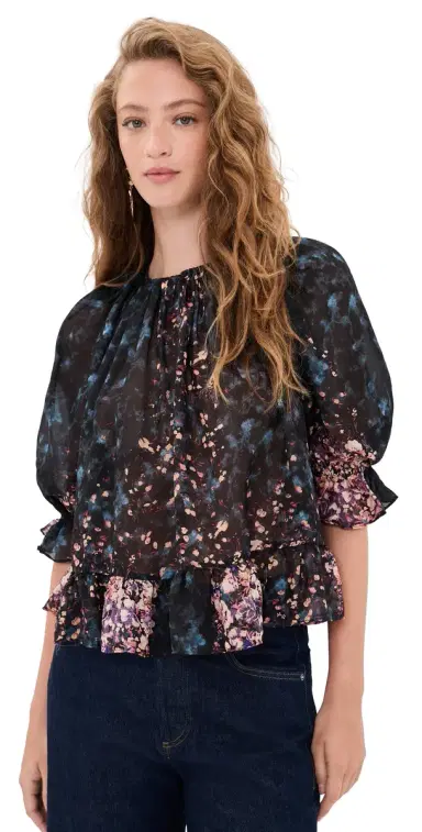 Ulla Johnson Elise Short Sleeve Silk Blouse Eclipse | Thumbnail 1