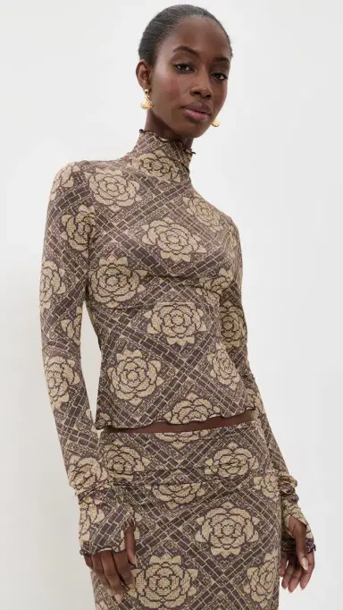 SIR. Isola Long Sleeve Top Rose Parquet Plum | Thumbnail 2