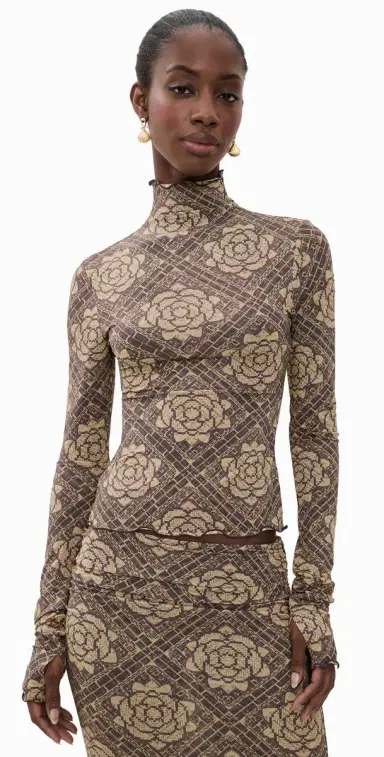 SIR. Isola Long Sleeve Top Rose Parquet Plum | Thumbnail 1