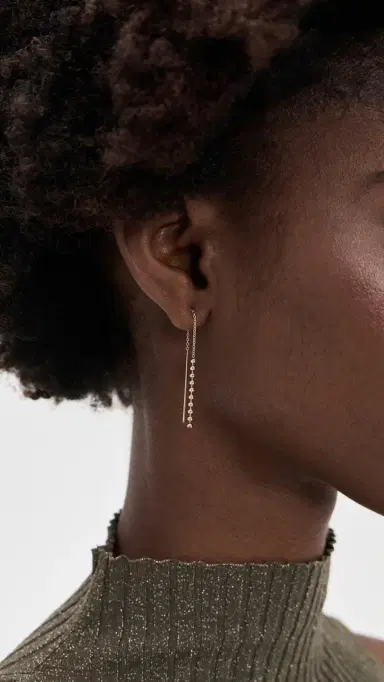 Zoë Chicco 14k Gold Beaded Chain Threader Earrings | Thumbnail 3