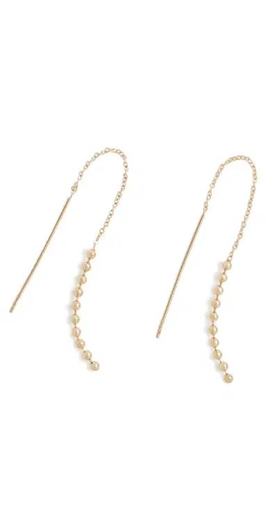 Zoë Chicco 14k Gold Beaded Chain Threader Earrings | Thumbnail 1
