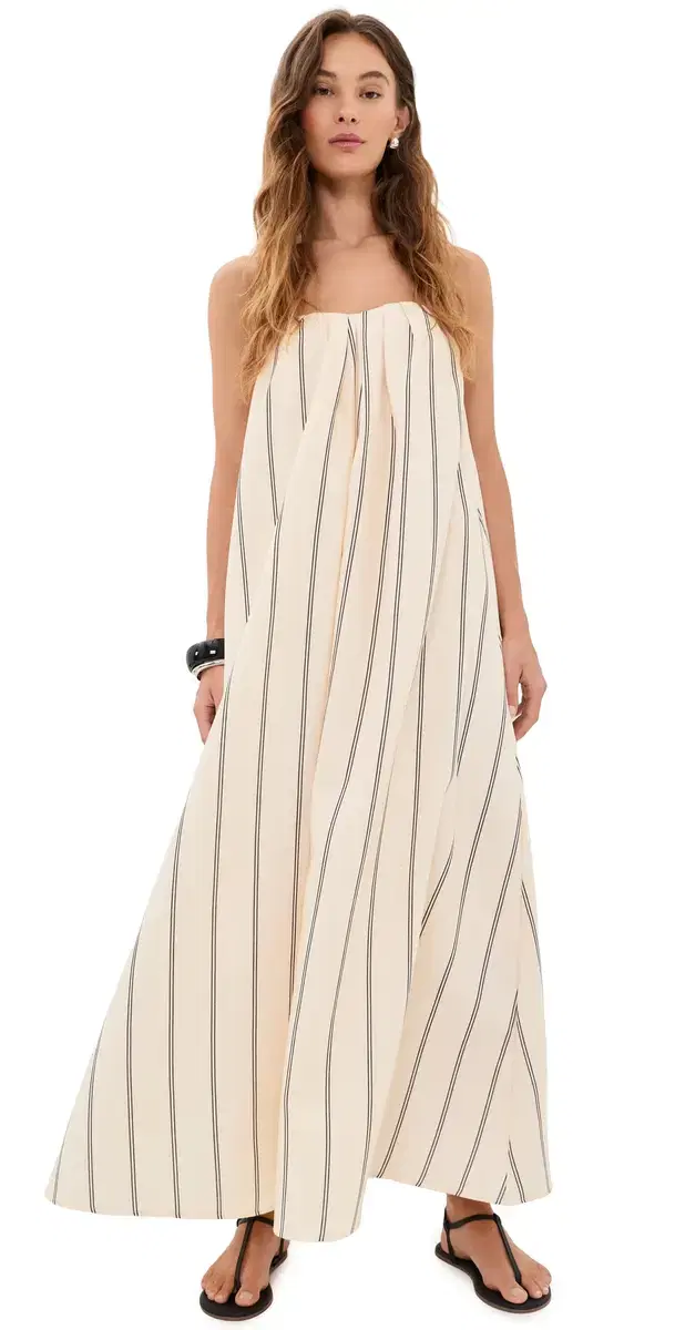 English Factory trapless Pintuck triped Maxi Dress Beige/Black