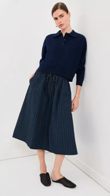 LE BOP Arlen Midi Skirt Black/Blue Gingham | Thumbnail 2