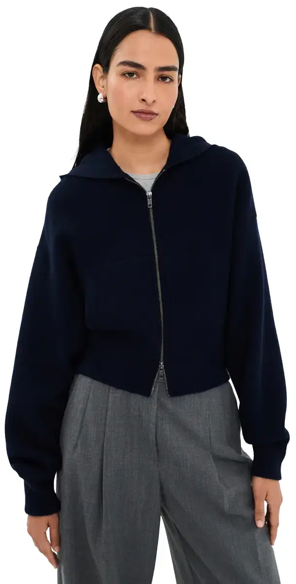 LISA YANG Lilia Hooded Zip Cardigan Navy