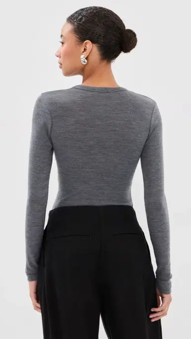 RÓHE Fine Merino Wool Tee Mid Grey Melange | Thumbnail 4