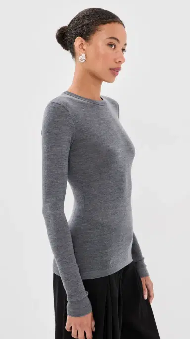 RÓHE Fine Merino Wool Tee Mid Grey Melange | Thumbnail 5