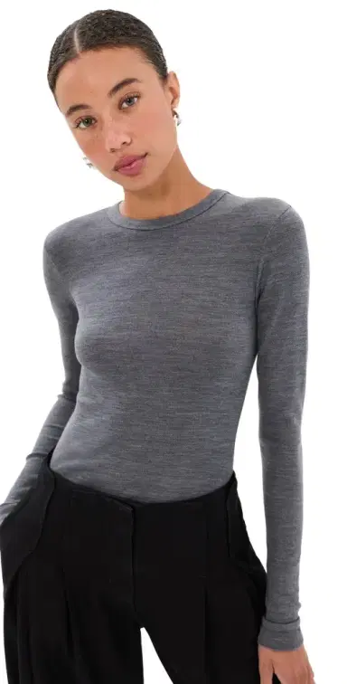 RÓHE Fine Merino Wool Tee Mid Grey Melange | Thumbnail 1
