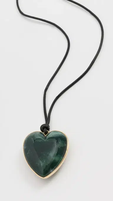 Jennifer Fisher Heart Leather Cord Necklace Green Moss One Size | Thumbnail 2