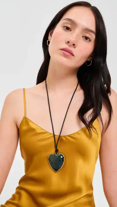 Jennifer Fisher Heart Leather Cord Necklace Green Moss One Size | Thumbnail 3