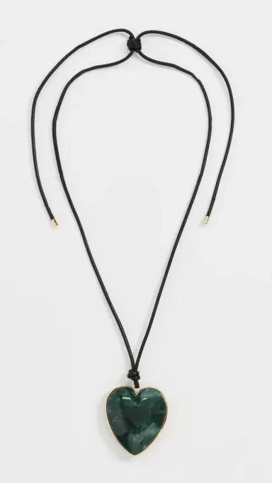 Jennifer Fisher Heart Leather Cord Necklace Green Moss One Size | Thumbnail 4