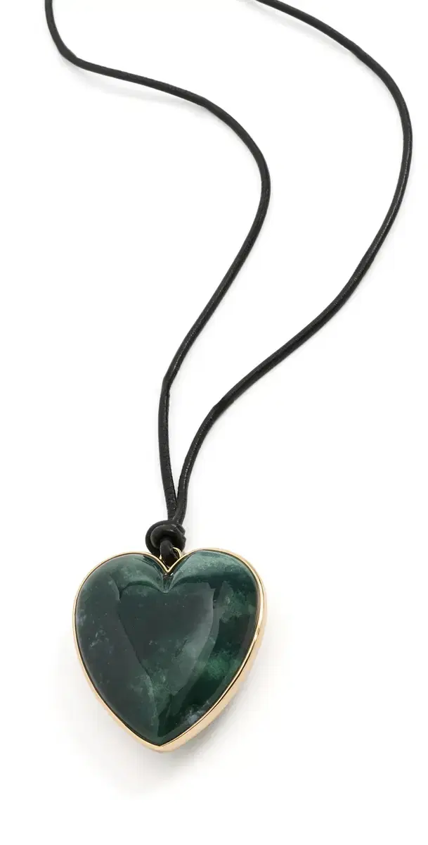 Jennifer Fisher Heart Leather Cord Necklace Green Moss One Size