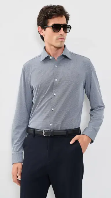 BOSS Slim-Fit Button Down Shirt Dark Blue | Thumbnail 3