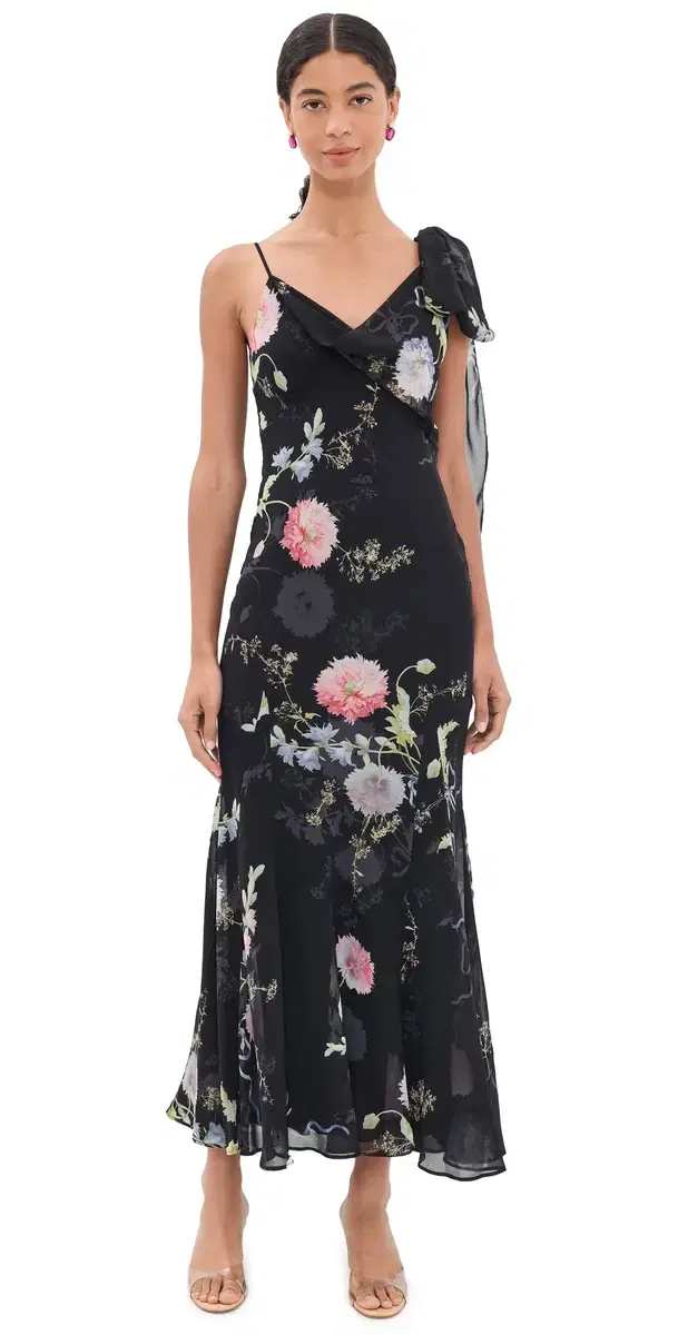 Self Portrait Floral Georgette Maxi Dress Black