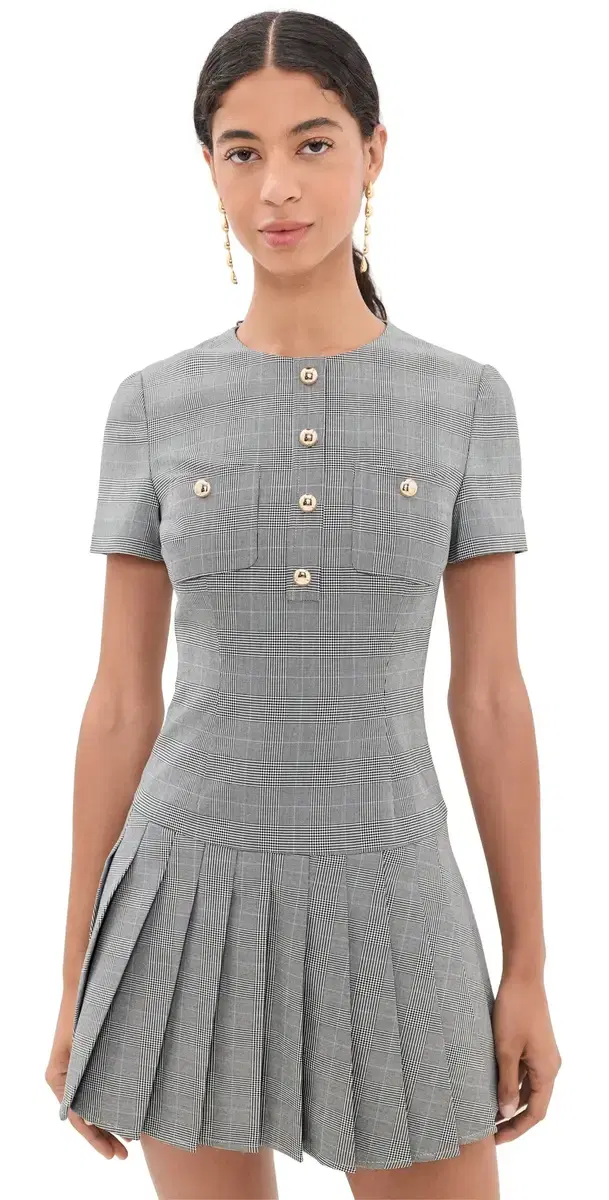 Self Portrait Pleated Mini Dress Grey
