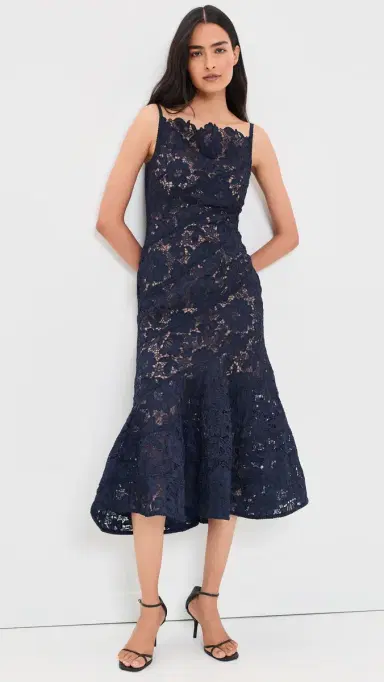 Self-Portrait Spiral Lace Midi Dress Navy 2 | Thumbnail 2