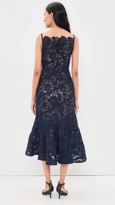 Self-Portrait Spiral Lace Midi Dress Navy 2 | Thumbnail 3