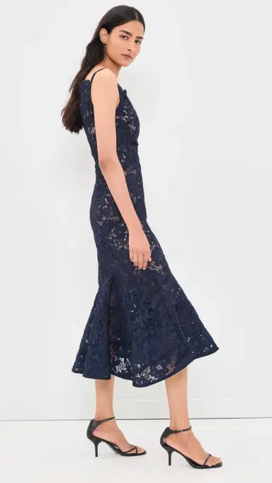 Self-Portrait Spiral Lace Midi Dress Navy 2 | Thumbnail 4