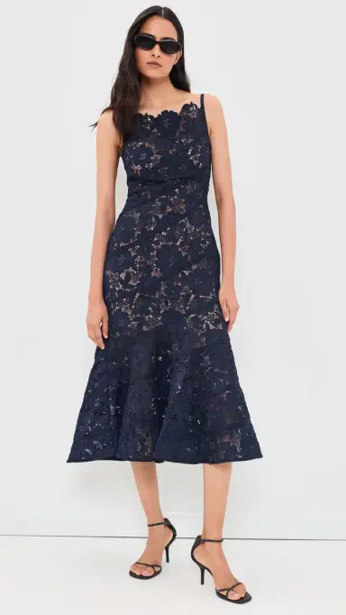 Self-Portrait Spiral Lace Midi Dress Navy 2 | Thumbnail 5
