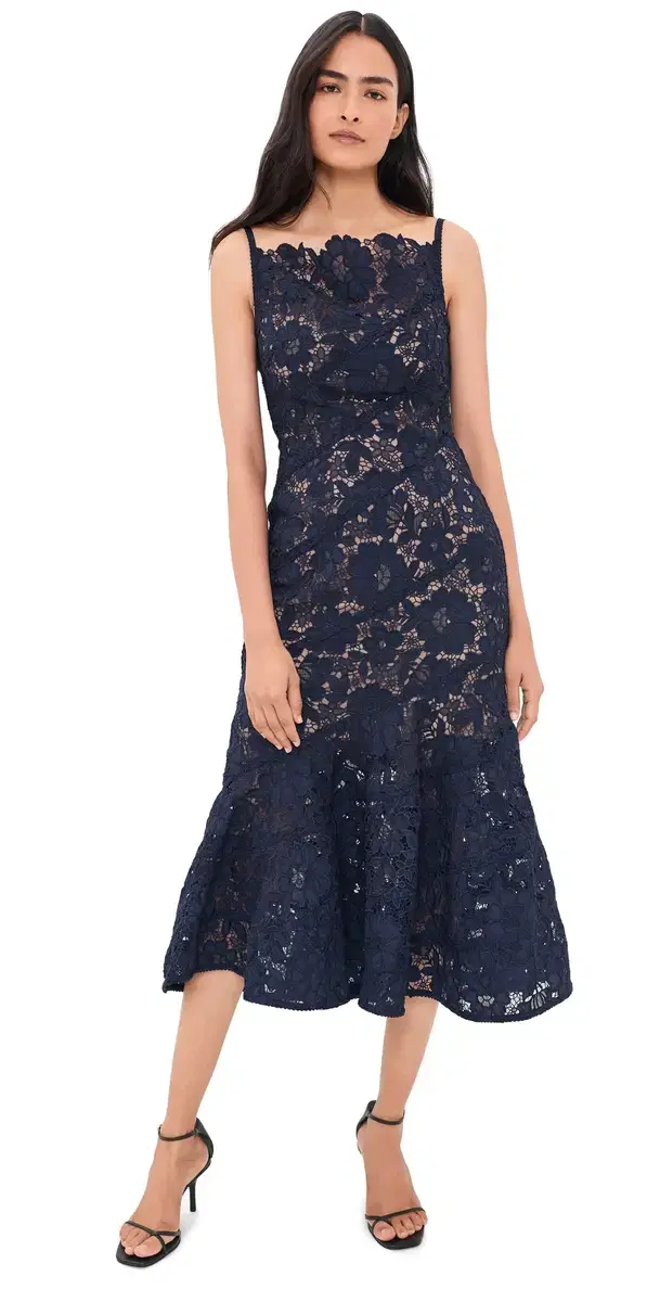 Self-Portrait Spiral Lace Midi Dress Navy 2
