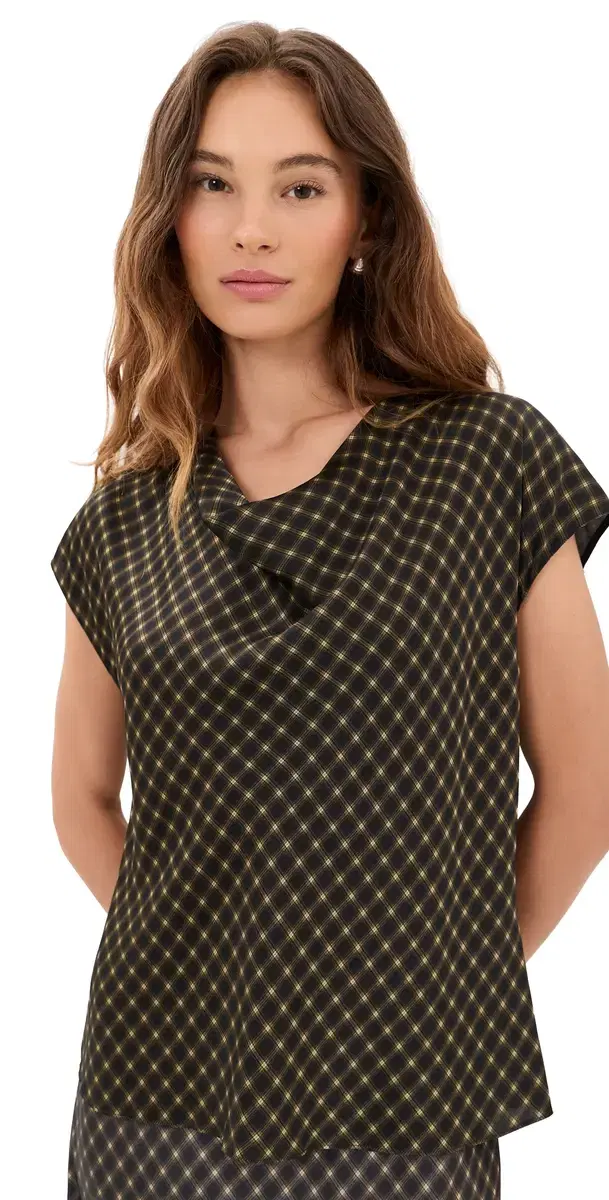 Vince Ombre Plaid ilk Blouse Black/Camel