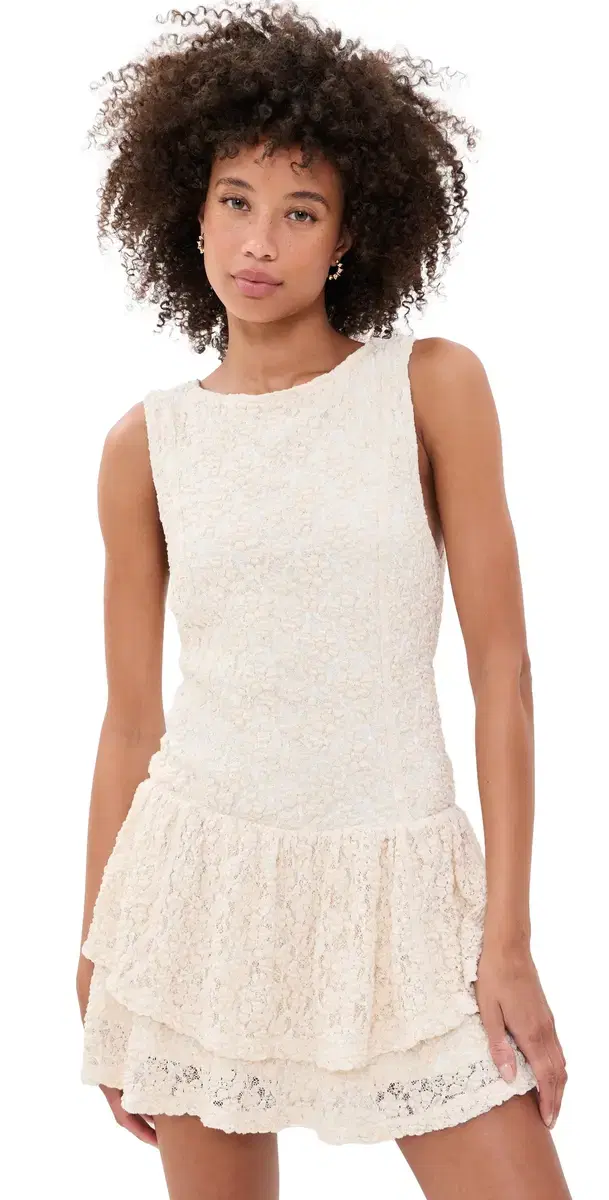 Free People Slow Burn Lace Mini Dress Natural Combo