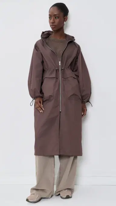MEIMEIJ Techno Long Jacket with Hood and Cinched Waist Chocolate Lab | Thumbnail 2