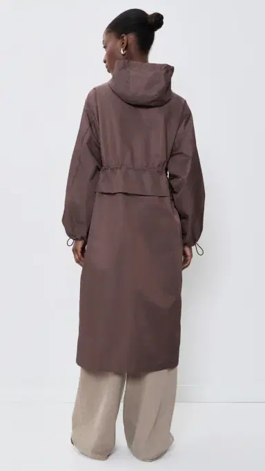 MEIMEIJ Techno Long Jacket with Hood and Cinched Waist Chocolate Lab | Thumbnail 3