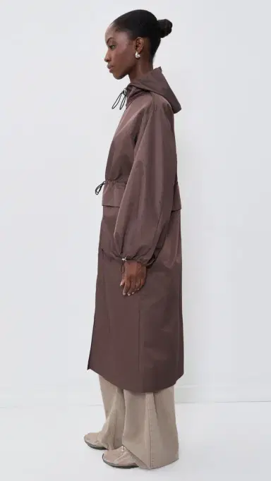 MEIMEIJ Techno Long Jacket with Hood and Cinched Waist Chocolate Lab | Thumbnail 4